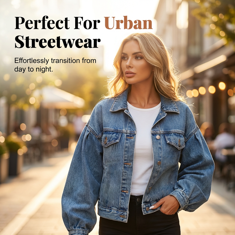 🧥✨ Damen Jeansjacke mit Ballonärmeln – 50% RABATT! Trendiger Oversize-Look, lässig & perfekt für Frühling/Herbst 🍂