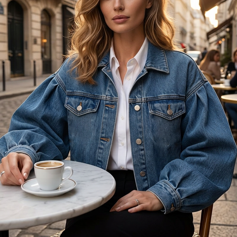 🧥✨ Damen Jeansjacke mit Ballonärmeln – 50% RABATT! Trendiger Oversize-Look, lässig & perfekt für Frühling/Herbst 🍂