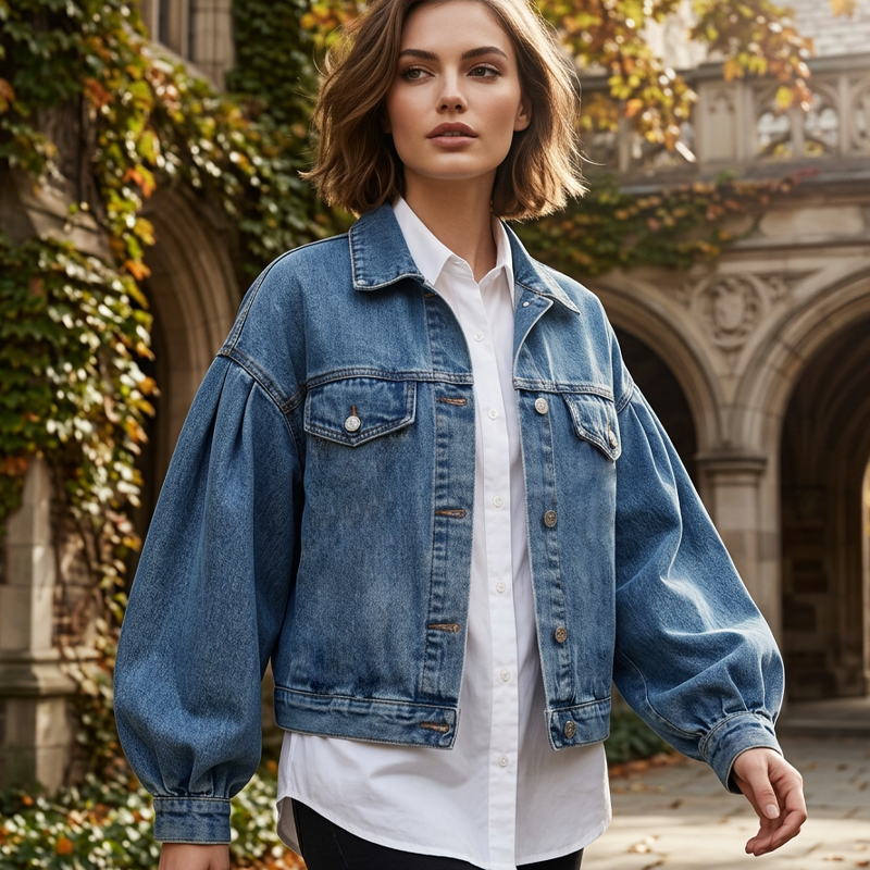 🧥✨ Damen Jeansjacke mit Ballonärmeln – 50% RABATT! Trendiger Oversize-Look, lässig & perfekt für Frühling/Herbst 🍂