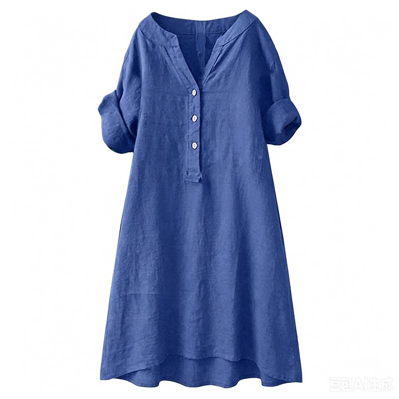 👗✨ Lässiges Tunika-Kleid mit V-Ausschnitt und Knopfleiste für Damen – 50% RABATT! Vielseitig, bequem & perfekt für Alltag, Büro oder Urlaub 🍂