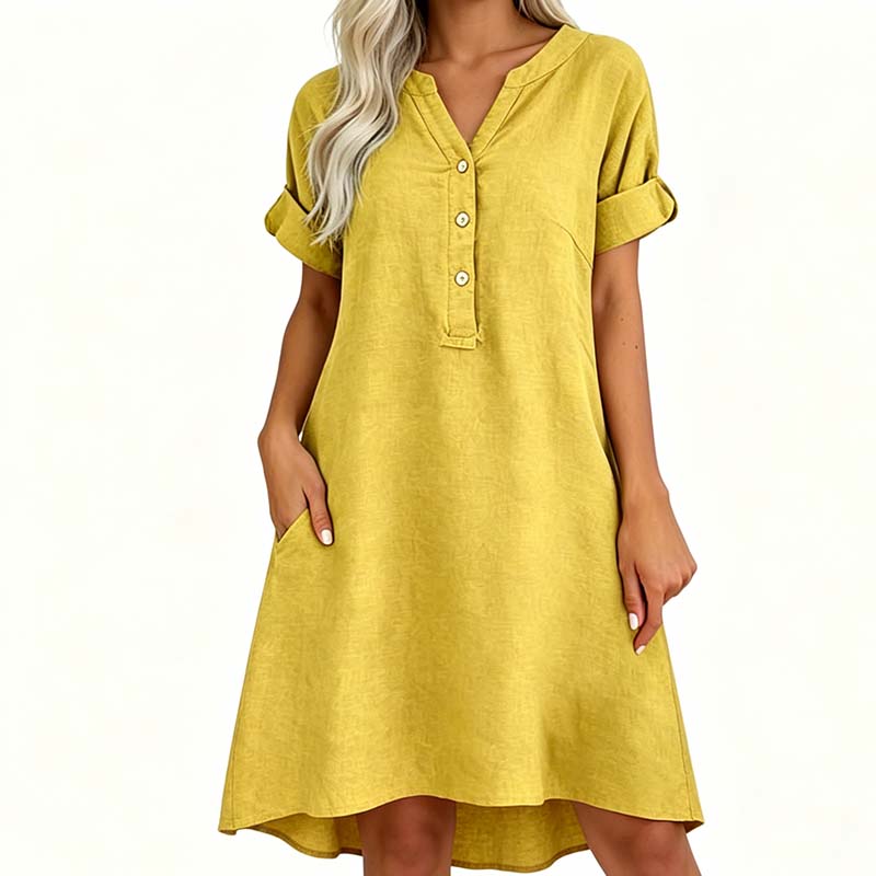 👗✨ Lässiges Tunika-Kleid mit V-Ausschnitt und Knopfleiste für Damen – 50% RABATT! Vielseitig, bequem & perfekt für Alltag, Büro oder Urlaub 🍂
