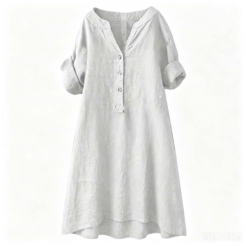 👗✨ Lässiges Tunika-Kleid mit V-Ausschnitt und Knopfleiste für Damen – 50% RABATT! Vielseitig, bequem & perfekt für Alltag, Büro oder Urlaub 🍂