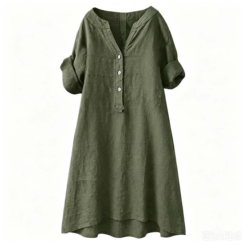 👗✨ Lässiges Tunika-Kleid mit V-Ausschnitt und Knopfleiste für Damen – 50% RABATT! Vielseitig, bequem & perfekt für Alltag, Büro oder Urlaub 🍂