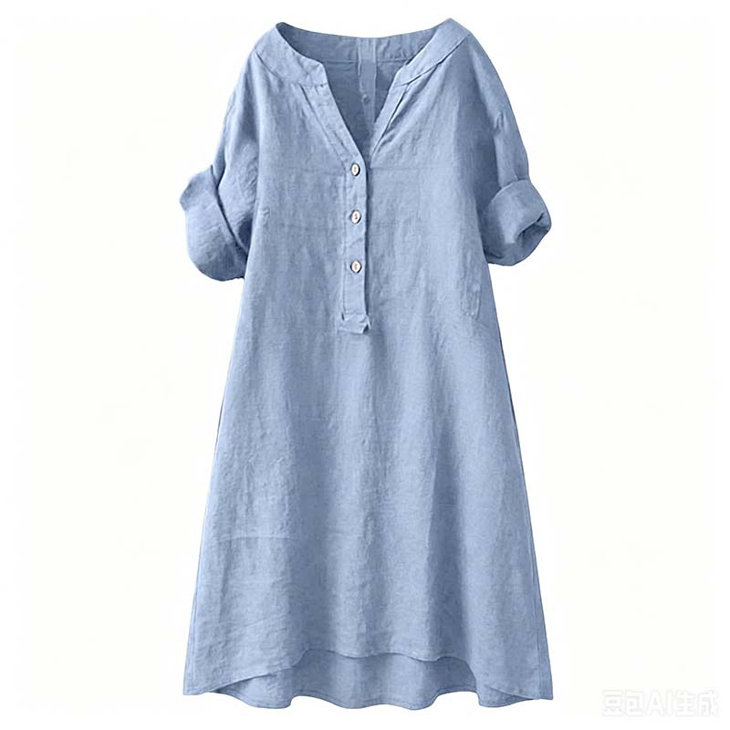 👗✨ Lässiges Tunika-Kleid mit V-Ausschnitt und Knopfleiste für Damen – 50% RABATT! Vielseitig, bequem & perfekt für Alltag, Büro oder Urlaub 🍂