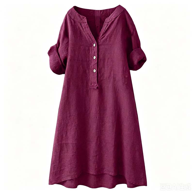 👗✨ Lässiges Tunika-Kleid mit V-Ausschnitt und Knopfleiste für Damen – 50% RABATT! Vielseitig, bequem & perfekt für Alltag, Büro oder Urlaub 🍂