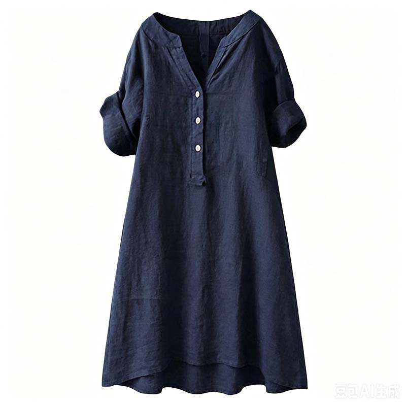 👗✨ Lässiges Tunika-Kleid mit V-Ausschnitt und Knopfleiste für Damen – 50% RABATT! Vielseitig, bequem & perfekt für Alltag, Büro oder Urlaub 🍂