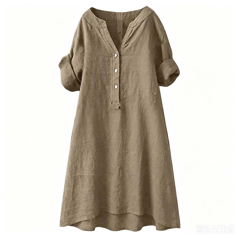 👗✨ Lässiges Tunika-Kleid mit V-Ausschnitt und Knopfleiste für Damen – 50% RABATT! Vielseitig, bequem & perfekt für Alltag, Büro oder Urlaub 🍂