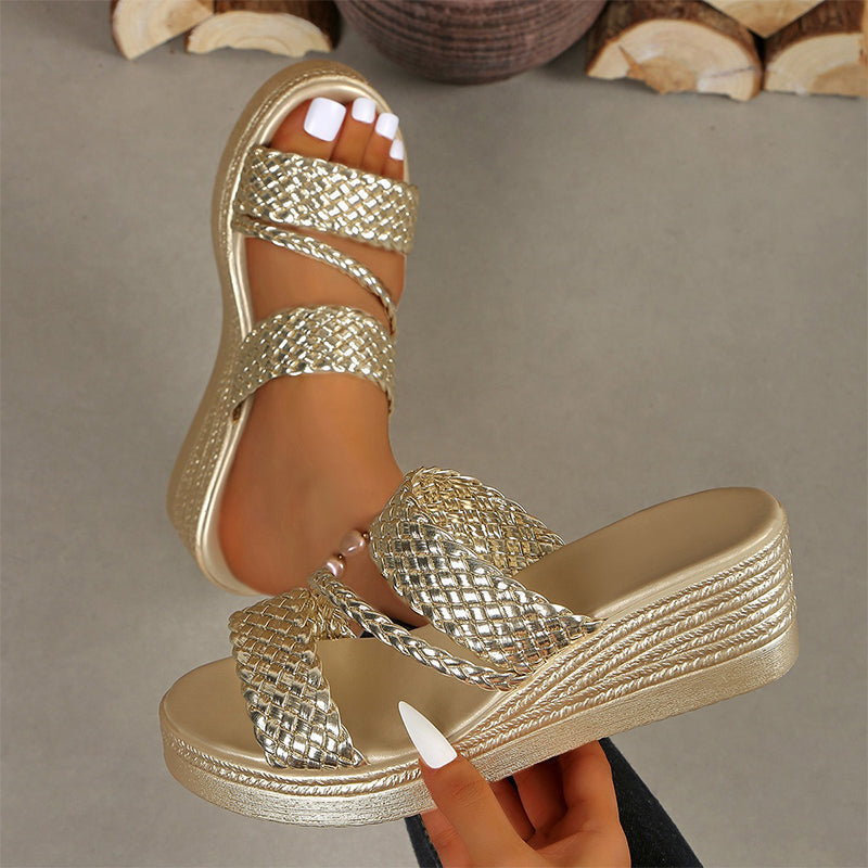 👠🌺 50% RABATT! Damen-Plateausandalen mit gewebtem Riemen – Elegant, bequem & perfekt für Sommer, Party & Strand ✨