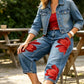 👖🌸 50% RABATT! Damen Weite Jeans mit künstlerischer Blumenapplikation – Lässig, figurbetont & perfekt für Alltag, Büro oder Date ✨