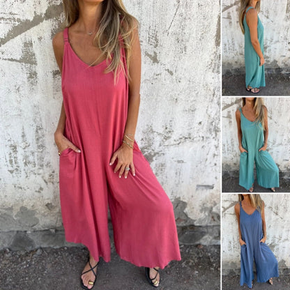 👖💚 50% RABATT! Lässiger Damen-Jumpsuit aus Baumwoll-Leinen-Mix – Mit Taschen & verstellbaren Trägern, der perfekte Sommer-Begleiter ☀️