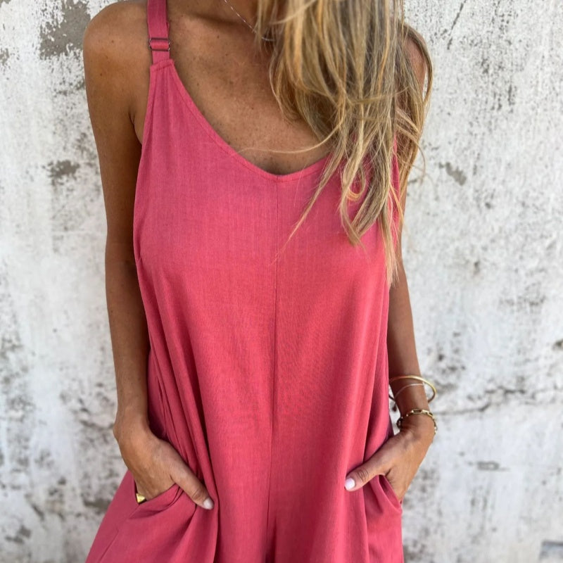 👖💚 50% RABATT! Lässiger Damen-Jumpsuit aus Baumwoll-Leinen-Mix – Mit Taschen & verstellbaren Trägern, der perfekte Sommer-Begleiter ☀️