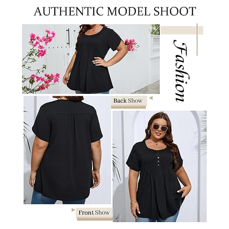 Women's Pleated Front Puff Sleeve T-Shirt