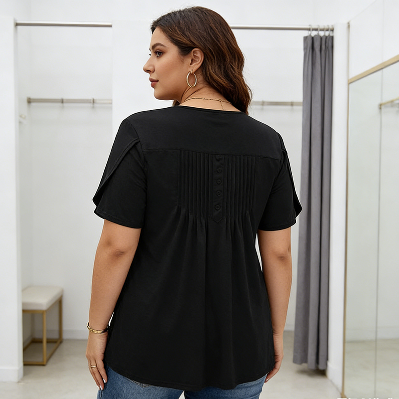 Women's Pleated Front Puff Sleeve T-Shirt