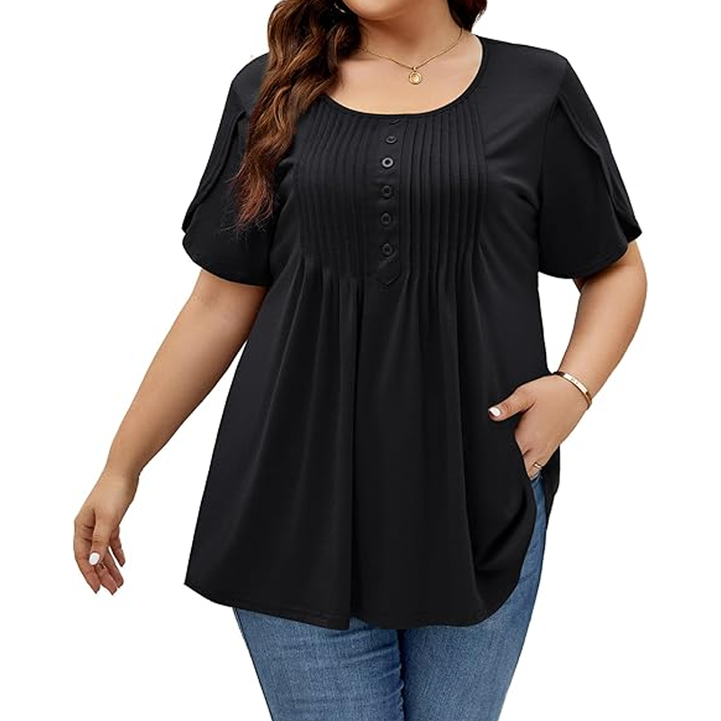 Women's Pleated Front Puff Sleeve T-Shirt
