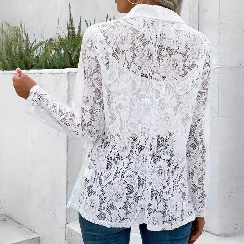 🧥🌸 Lässige langärmelige Spitzenjacke mit Blumenmuster und Lochmuster – 50% RABATT! Romantisch, feminin & perfekt für Frühling, Herbst oder kühle Sommerabende 🍂
