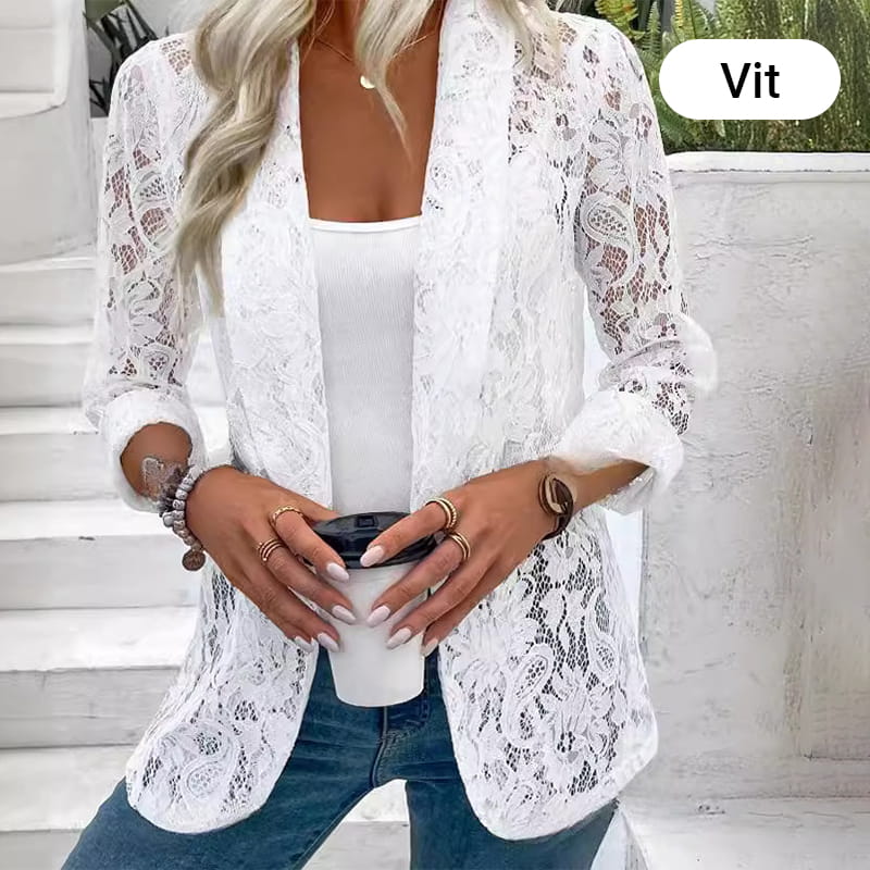 🧥🌸 Lässige langärmelige Spitzenjacke mit Blumenmuster und Lochmuster – 50% RABATT! Romantisch, feminin & perfekt für Frühling, Herbst oder kühle Sommerabende 🍂