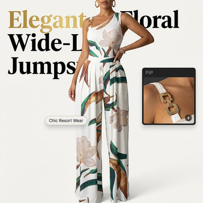 👖🌸 Jumpsuit mit asymmetrischem Schnallenriemen und Blumenmuster – 50% RABATT! Modern, feminin & perfekt für Sommer, Date oder festliche Anlässe ✨