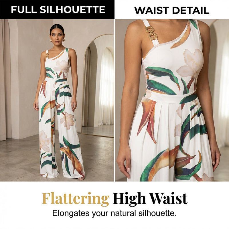 👖🌸 Jumpsuit mit asymmetrischem Schnallenriemen und Blumenmuster – 50% RABATT! Modern, feminin & perfekt für Sommer, Date oder festliche Anlässe ✨