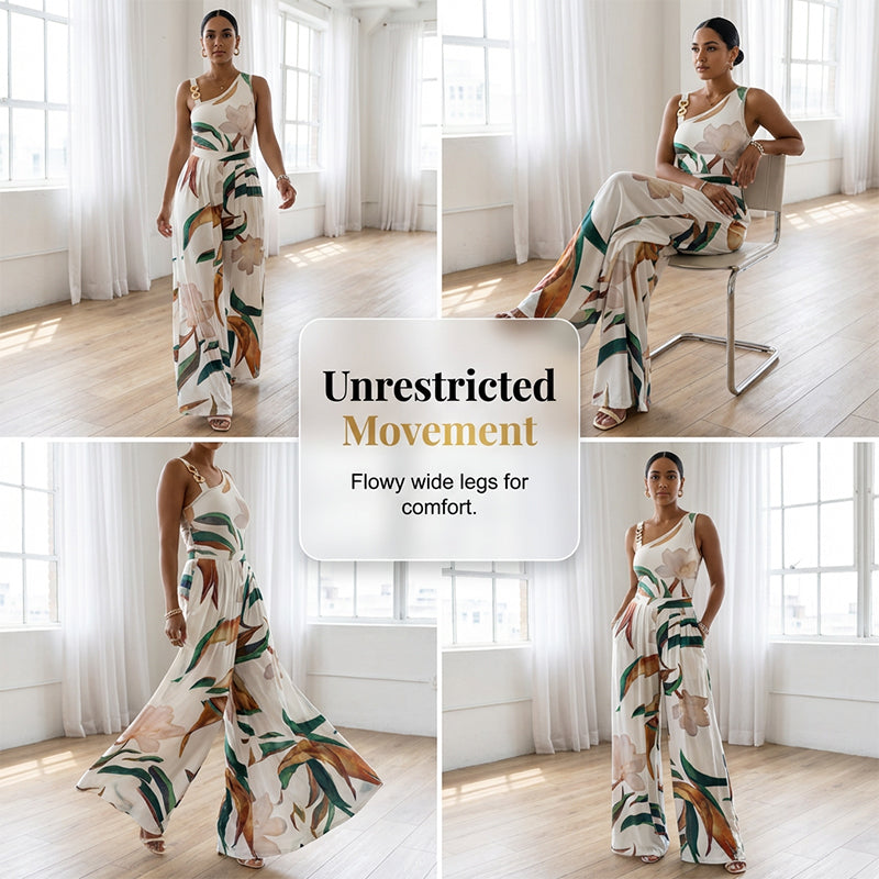 👖🌸 Jumpsuit mit asymmetrischem Schnallenriemen und Blumenmuster – 50% RABATT! Modern, feminin & perfekt für Sommer, Date oder festliche Anlässe ✨
