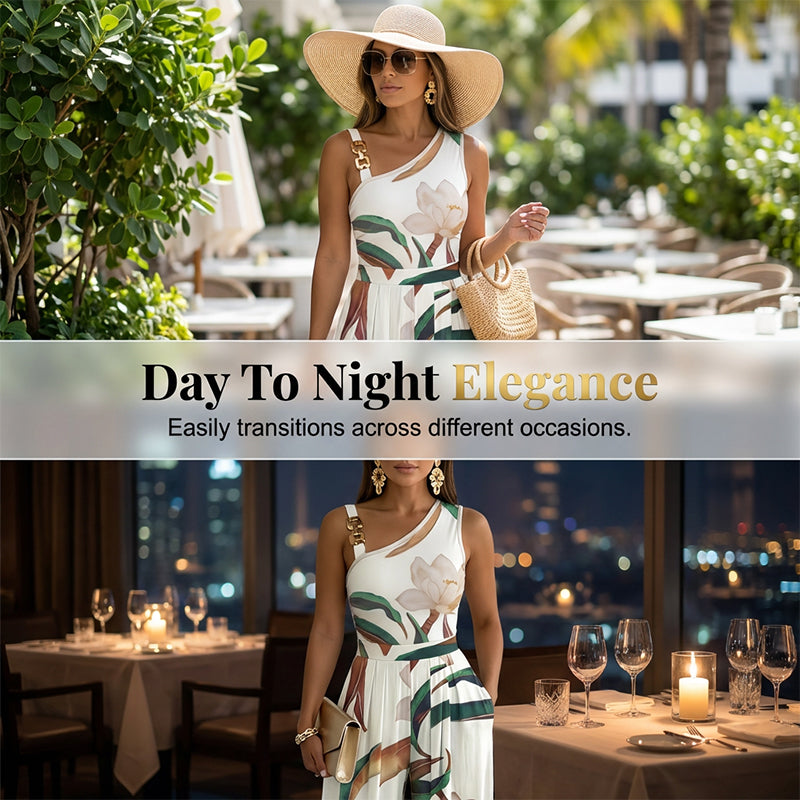 👖🌸 Jumpsuit mit asymmetrischem Schnallenriemen und Blumenmuster – 50% RABATT! Modern, feminin & perfekt für Sommer, Date oder festliche Anlässe ✨