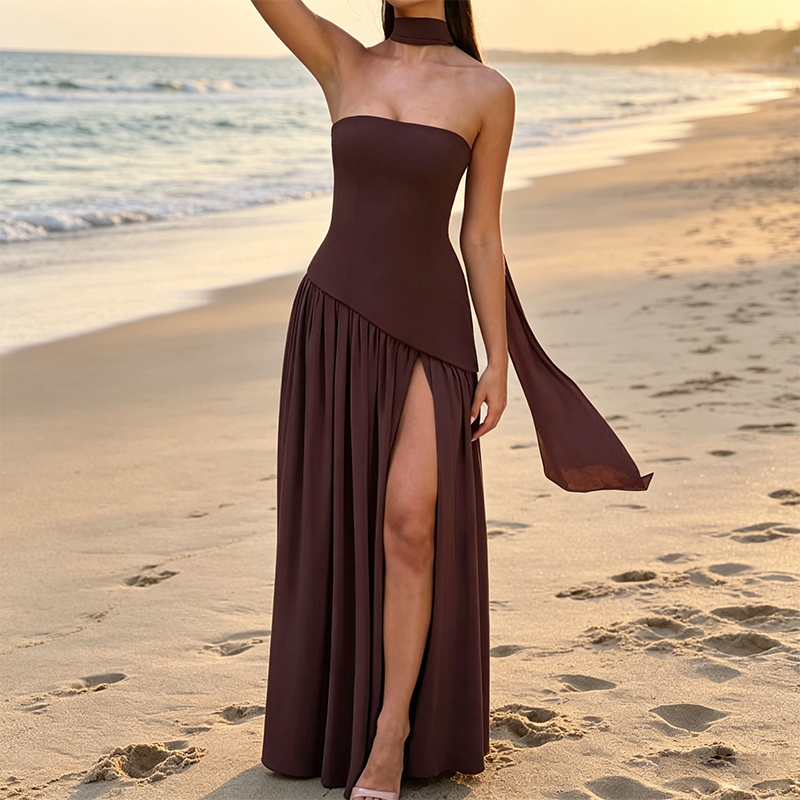 👗✨ Sexy trägerloses Maxikleid mit rückenfreiem Design und hohem Beinschlitz für Damen – 50% RABATT! Verführerisch, elegant & perfekt für Galas, Hochzeiten oder festliche Abende 🌹