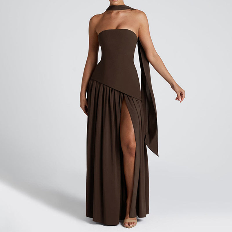 👗✨ Sexy trägerloses Maxikleid mit rückenfreiem Design und hohem Beinschlitz für Damen – 50% RABATT! Verführerisch, elegant & perfekt für Galas, Hochzeiten oder festliche Abende 🌹