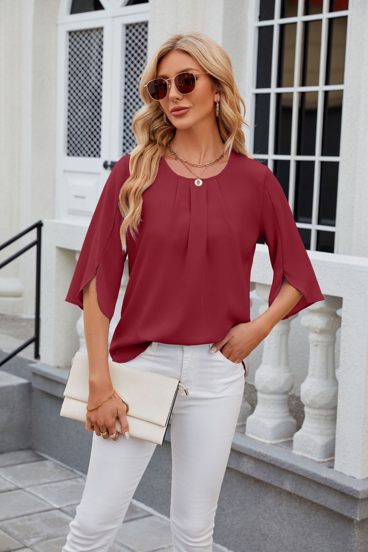 👔✨ Elegante Chiffon-Bluse mit Halbarm – 50% RABATT! Leicht, feminin & perfekt für Büro, Date oder festliche Anlässe 🌸