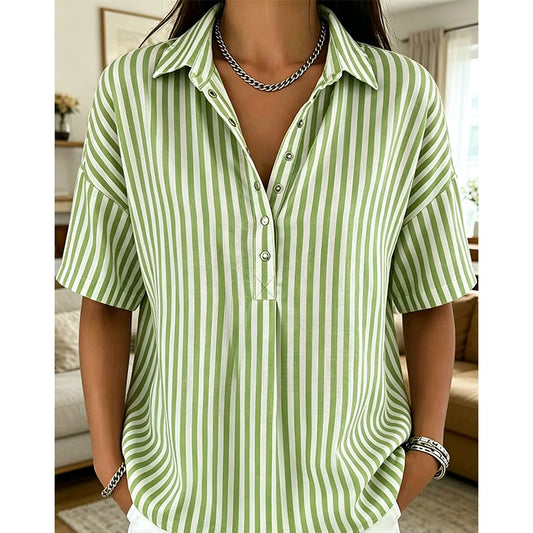 📢📢Letzter Tag – 50 % Rabatt!! ⏰Damen Kurzarmshirt – Gestreift & Lässig 🌿 Für Alltag & Freizeit