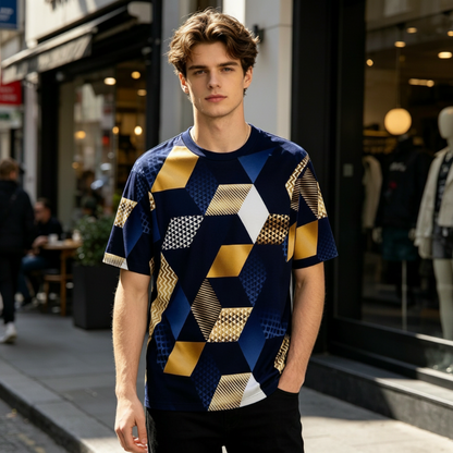 ⏳ 50% RABATT! Herren-T-Shirt mit geometrischem 3D-Print – Modernes Design & stylischer Look für jeden Tag 👕🔥