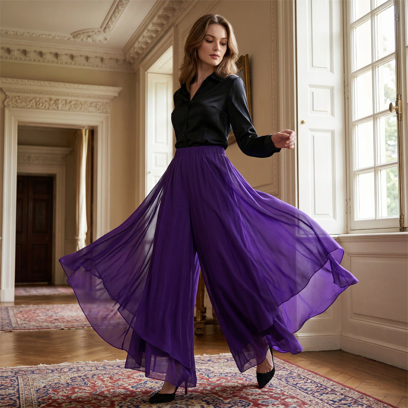 👖✨ Damen Chiffon-Hose mit weitem Bein – 50% RABATT! Asymmetrisch & elegant – Perfekt für Alltag & Urlaub 🌿