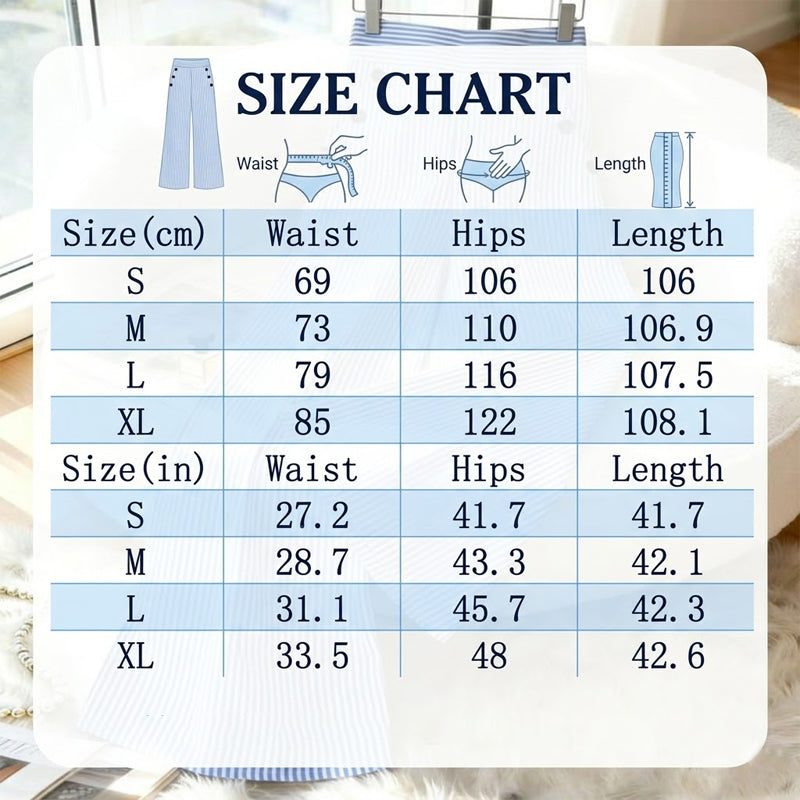 ✨Damen Leinenhose mit Blau-Weiß-Streifen 👖 Hohe Taille & Lockerer Gerader Schnitt