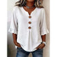 👚 Nur für kurze Zeit 50 % Rabatt! ✨ Damenbluse mit V-Ausschnitt, Rüschenärmeln und Holzknöpfen – Boho-Stil, fließend, romantisch 🍃
