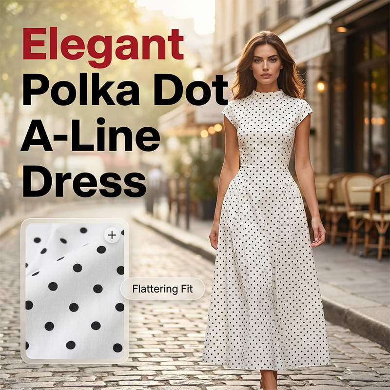 👗🌸 Elegantes A-Linien-Kleid mit Polka-Dots für Damen – 50% RABATT! Zeitlos, feminin & perfekt für festliche Anlässe, Büro oder Date ✨