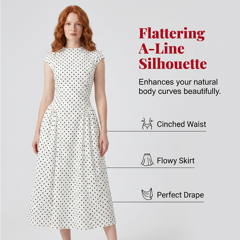 👗🌸 Elegantes A-Linien-Kleid mit Polka-Dots für Damen – 50% RABATT! Zeitlos, feminin & perfekt für festliche Anlässe, Büro oder Date ✨