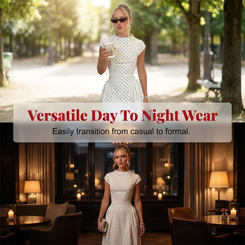 👗🌸 Elegantes A-Linien-Kleid mit Polka-Dots für Damen – 50% RABATT! Zeitlos, feminin & perfekt für festliche Anlässe, Büro oder Date ✨