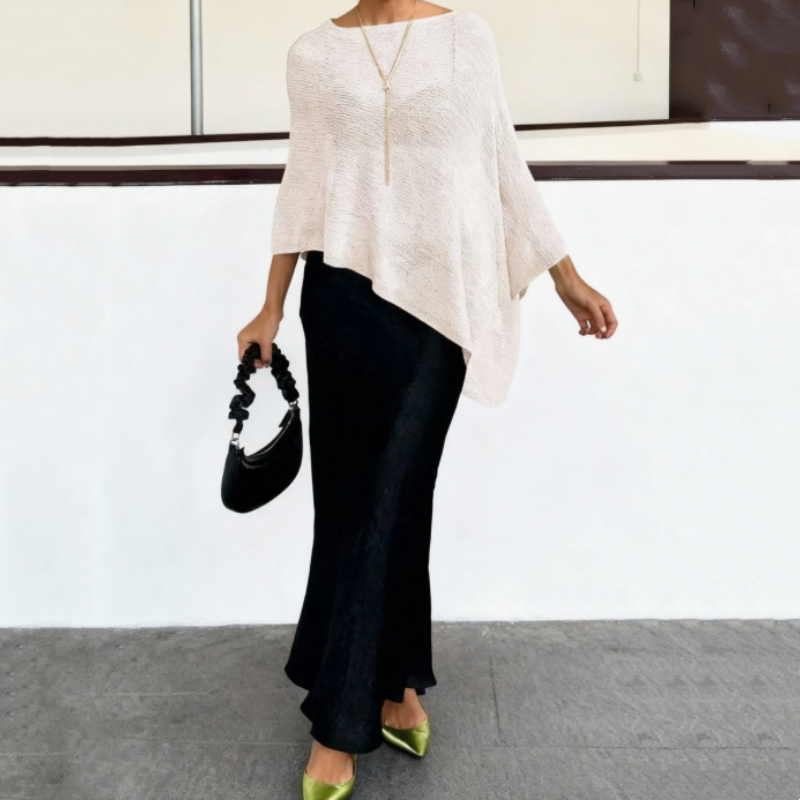 👚🌊 Asymmetrisches Poncho-Oberteil mit Wasserfallausschnitt für Damen – 50% RABATT! Fließend, lässig & perfekt für Übergangszeit, Büro & Freizeit ✨