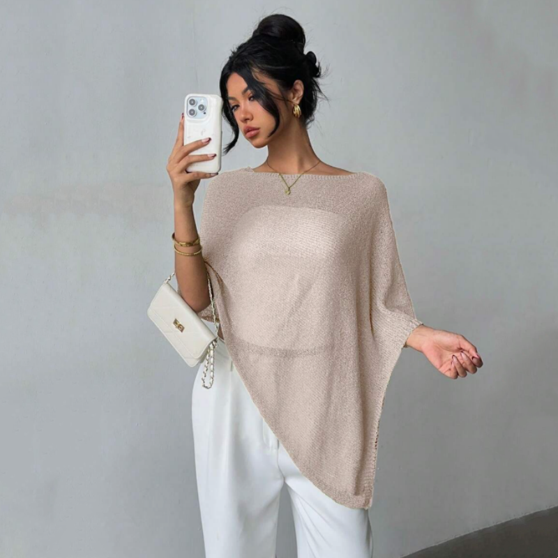 👚🌊 Asymmetrisches Poncho-Oberteil mit Wasserfallausschnitt für Damen – 50% RABATT! Fließend, lässig & perfekt für Übergangszeit, Büro & Freizeit ✨