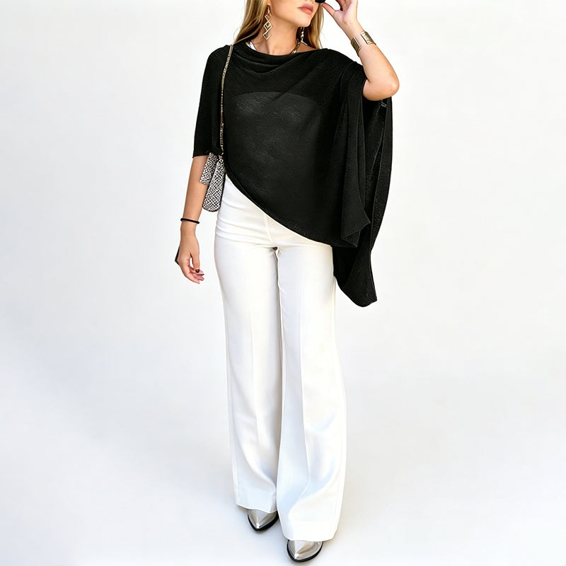 👚🌊 Asymmetrisches Poncho-Oberteil mit Wasserfallausschnitt für Damen – 50% RABATT! Fließend, lässig & perfekt für Übergangszeit, Büro & Freizeit ✨