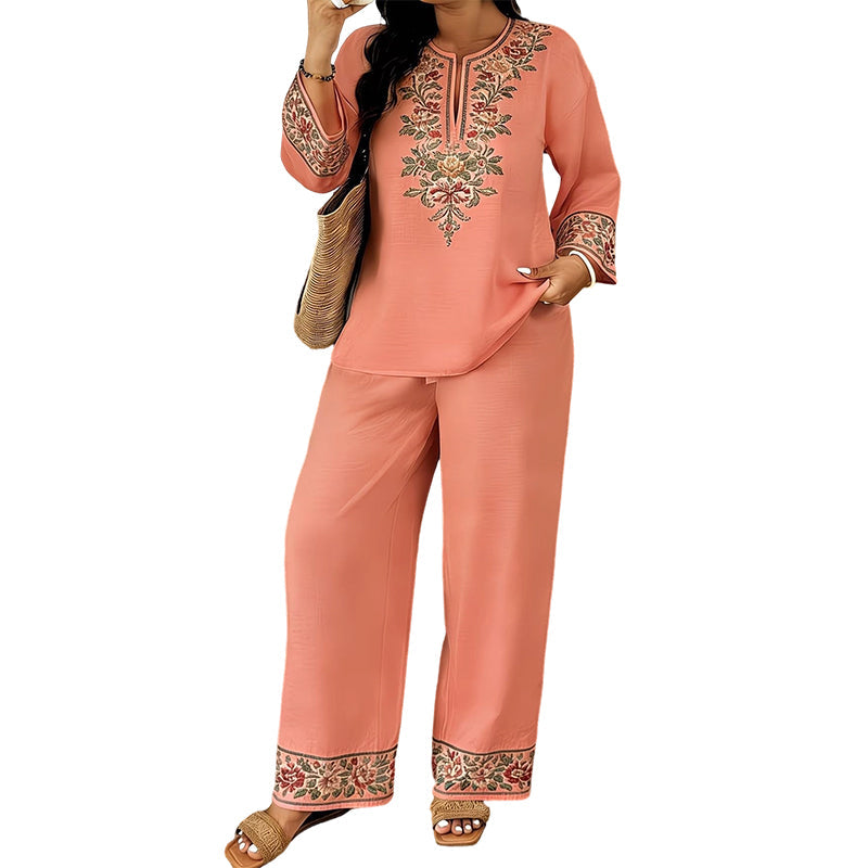 👚 JETZT 50 % RABATT! ⏳ Set aus langärmeliger Damenbluse und Hose mit weitem Bein – fließend, elegant und leicht – perfekt für die Arbeit, einen Brunch oder auf Reisen – schickes 2-teiliges Outfit 🌸