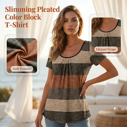 👕✨ −50%! Plissiertes Colorblock-T-Shirt für Damen in Übergrößen – Modisch, bequem & figurschmeichelnd – Perfekt für Alltag & warme Tage 🌸