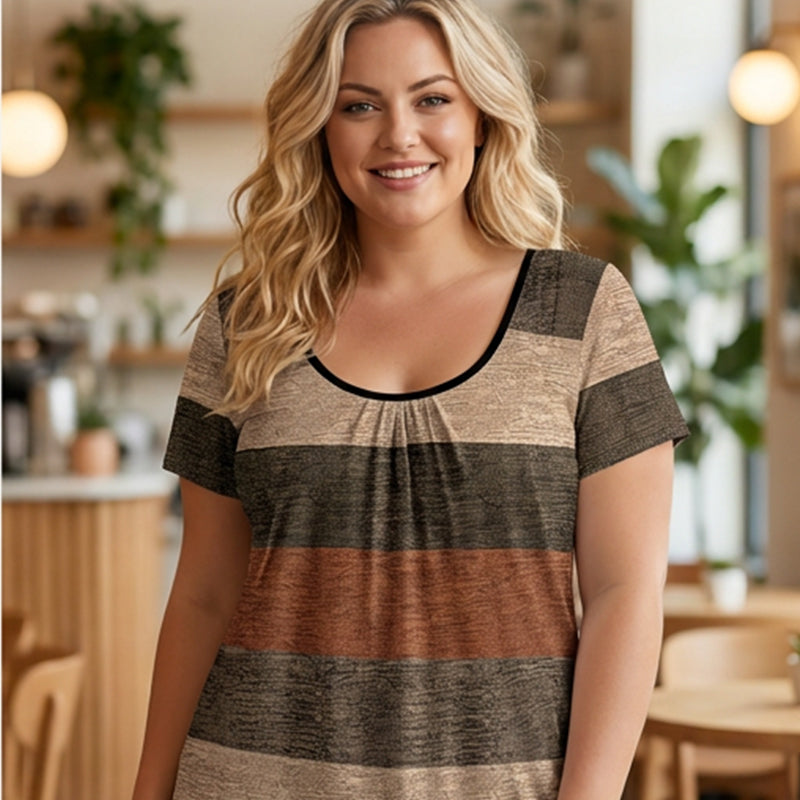 👕✨ −50%! Plissiertes Colorblock-T-Shirt für Damen in Übergrößen – Modisch, bequem & figurschmeichelnd – Perfekt für Alltag & warme Tage 🌸