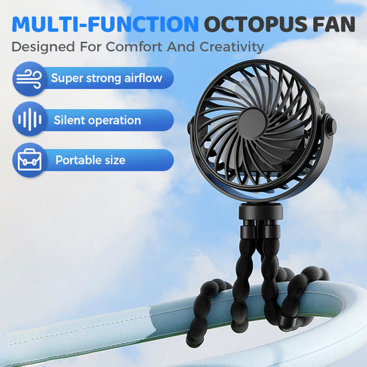 🐙🌬️ 50% RABATT! Mini-Hand-Multi-Funktions-Oktopus-Ventilator – Tragbar, USB-ladbar & mit Nachtlicht ✨