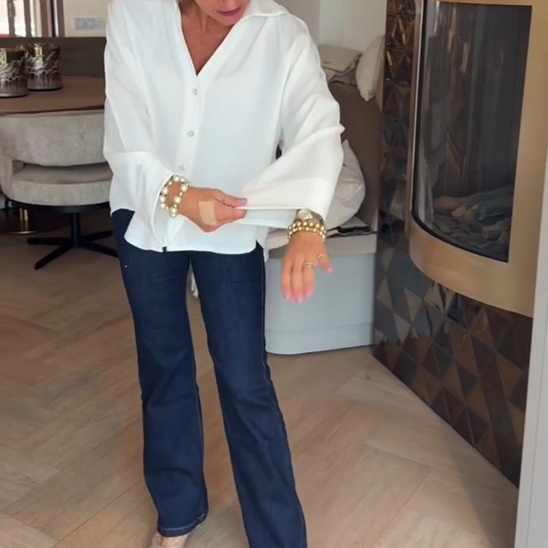 👚⏰ 50% RABATT – NUR FÜR KURZE ZEIT! Elegante Damenbluse aus Leinenmischung – Lockerer Schnitt mit weiten Ärmeln – Perfekt für Sommer, Büro & besondere Anlässe 🌿✨