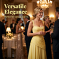 Elegantes Maxikleid mit geraffter Taille & Square Neck – Fließendes Abendkleid in Gelb für Hochzeiten & Festivals