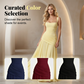 Elegantes Maxikleid mit geraffter Taille & Square Neck – Fließendes Abendkleid in Gelb für Hochzeiten & Festivals