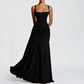 Elegantes Maxikleid mit geraffter Taille & Square Neck – Fließendes Abendkleid in Gelb für Hochzeiten & Festivals