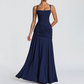 Elegantes Maxikleid mit geraffter Taille & Square Neck – Fließendes Abendkleid in Gelb für Hochzeiten & Festivals