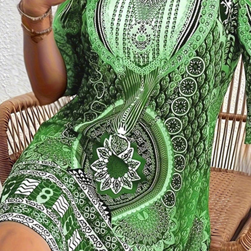 👗✨ 50% RABATT! Schulterfreies Kleid mit Ethno-Druck – Lässig, luftig & perfekt für Sommer, Festival & Urlaub 🌍