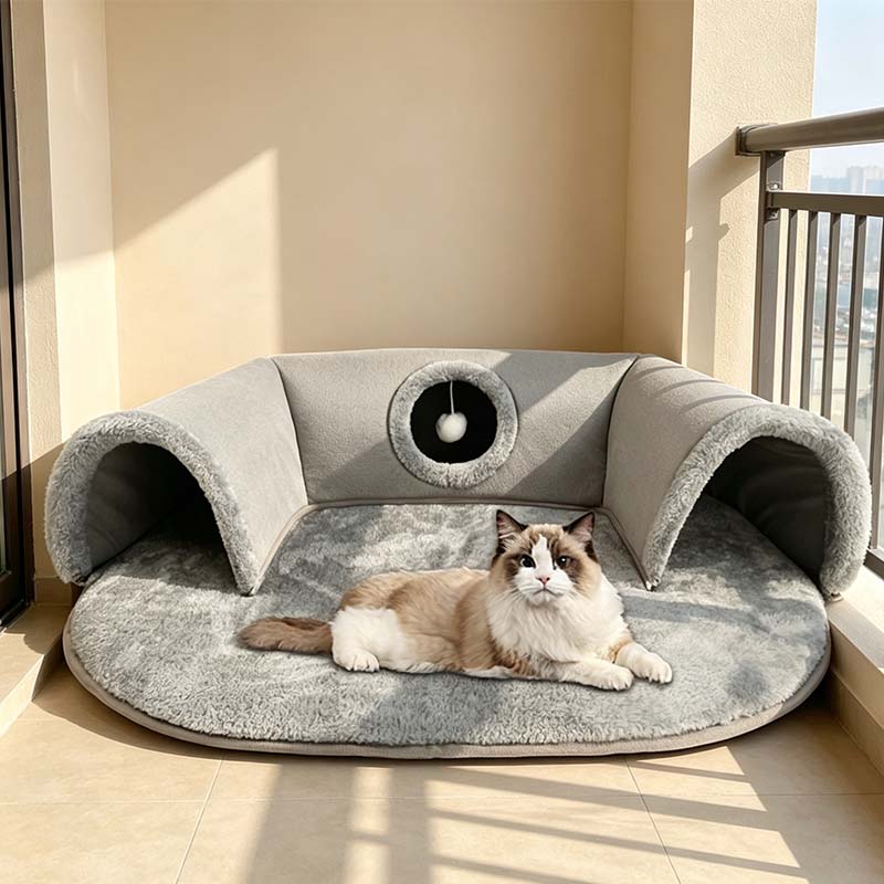 🐱🛤️ 50% RABATT! Plüsch-Katzenbett mit Tunnel – 2-in-1 Katzenhaus zum Kuscheln, Spielen & Verstecken 🏠