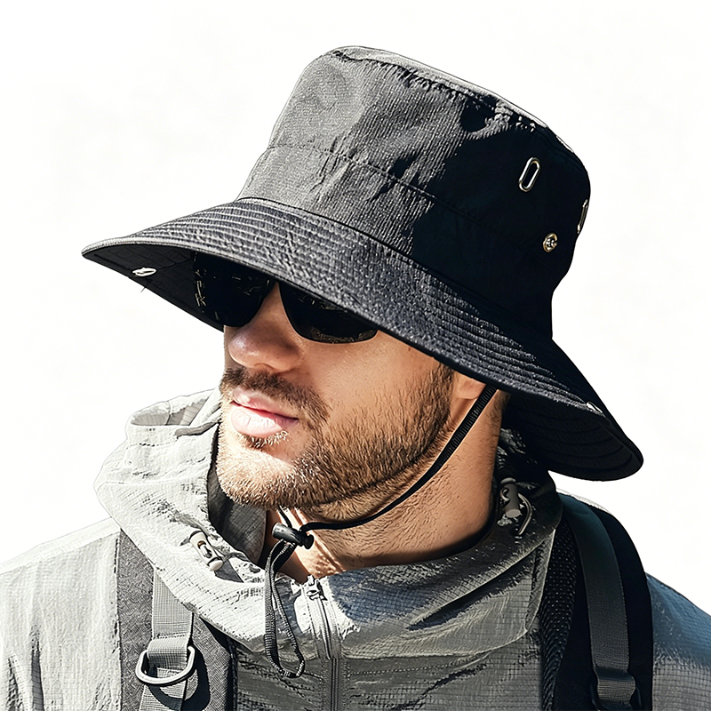 🧢 ☀️ Outdoor-Sonnenhut mit breiter Krempe & Kinnriemen – Leicht, schützend & perfekt für Strand und Wandern 🏖️ 🥾